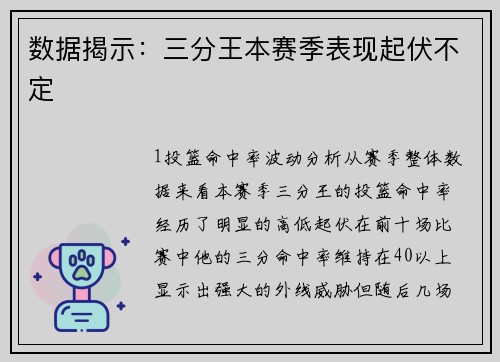数据揭示：三分王本赛季表现起伏不定