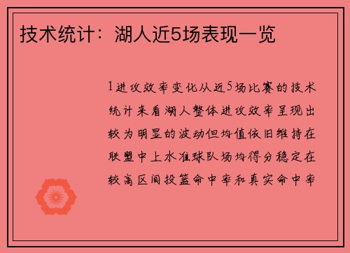 技术统计：湖人近5场表现一览